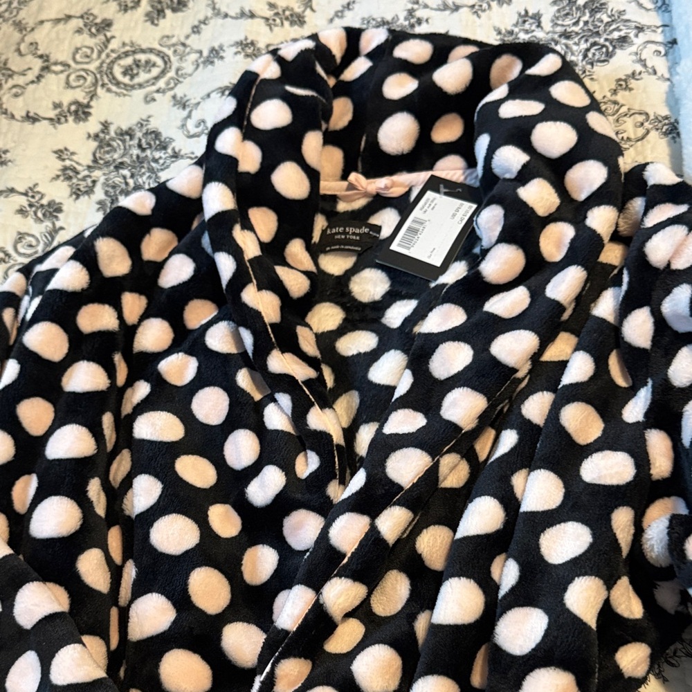Kate Spade Black Robe with Cream Polka Dots